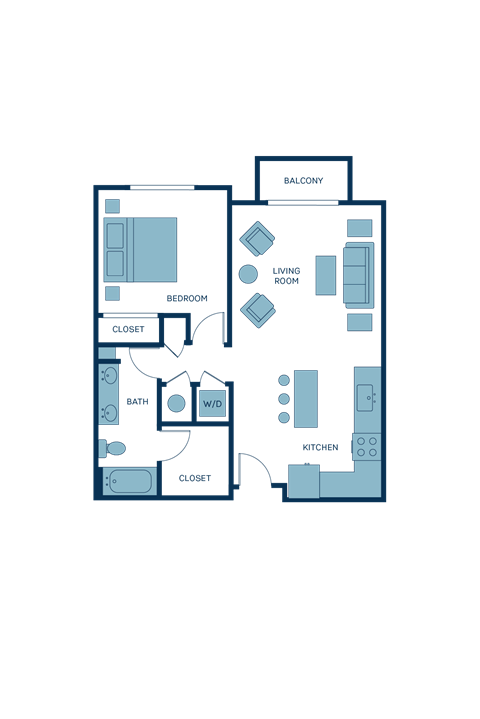 Floor plan for 1 bed, 1 bath, 739 sqft